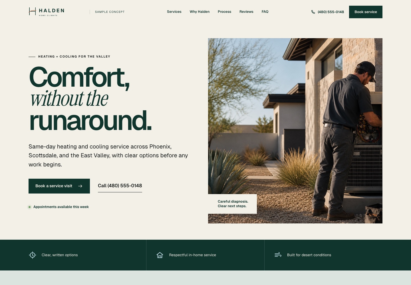 Desktop view of the Halden Home Climate website