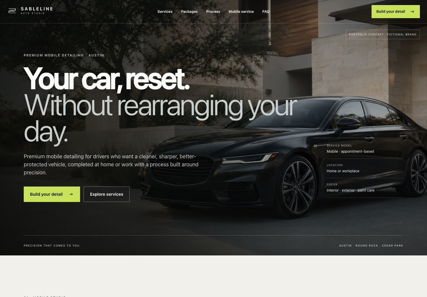 Desktop view of the Sableline Auto Studio website